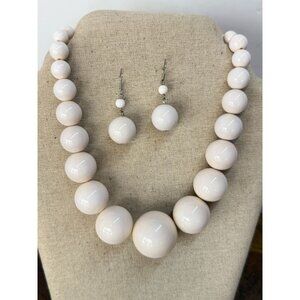 Big Chunky Graduated Beaded Ivory Necklace & Earrings Set